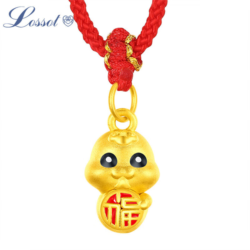 lossot 本命年足金十二生肖黄金吊坠蛇项链3d硬金福蛇生肖挂坠生日