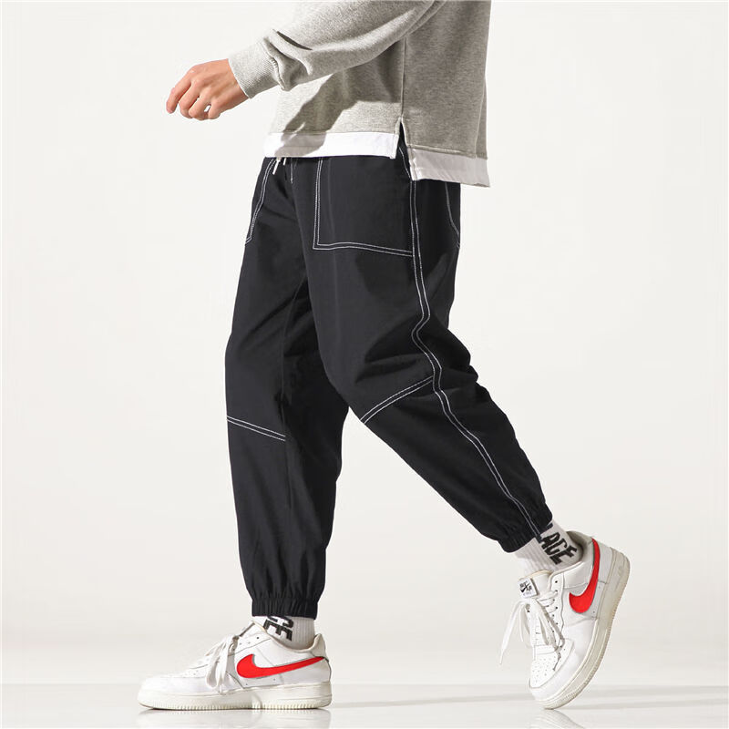 码特秋季新款束脚裤男宽松百搭潮流加肥加大码胖子 087 l(100-120斤)