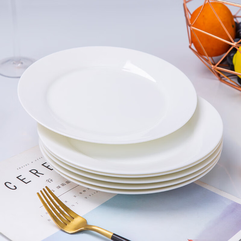 玉蝶景德镇陶瓷纯白色盘子西餐盘平盘碟圆盘菜盘骨瓷吐骨碟点心盘家用
