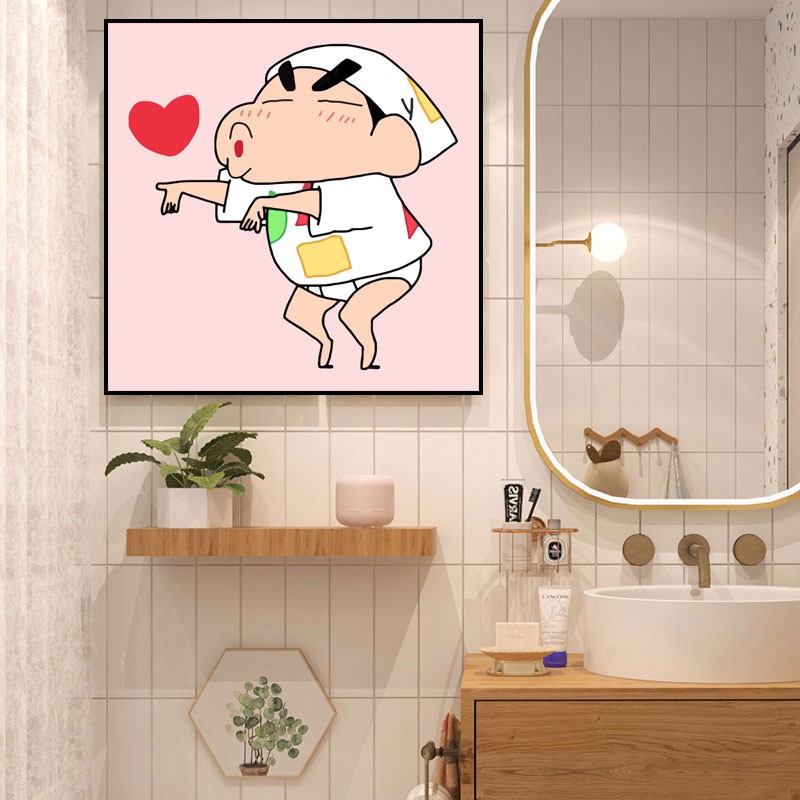 间挂画洗手间洗浴间厕所浴室装饰画蜡笔小新野卡通动漫小清新治愈壁画
