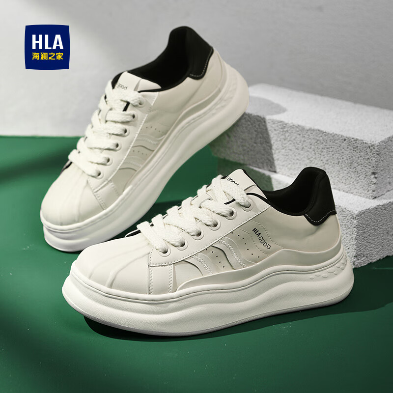 海澜之家男鞋时尚增高休闲板鞋耐磨百搭小白鞋厚底 白黑色 HAABXM2DAE192 42