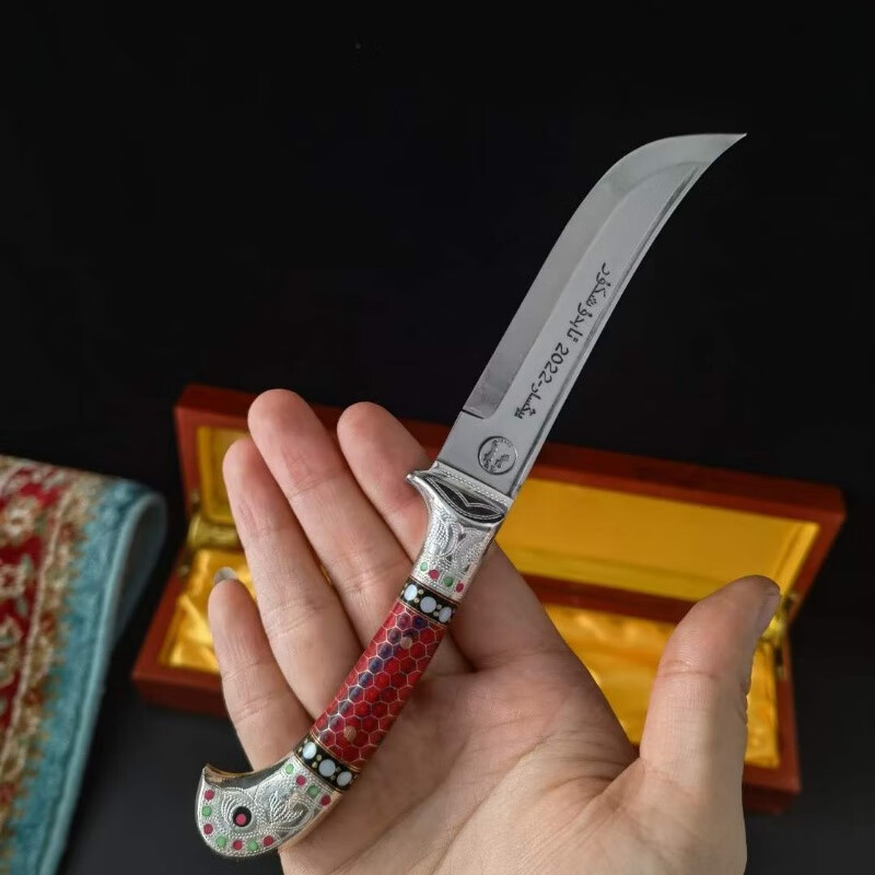 英吉沙手工小刀 轴承钢手工锻打刀身银柄送人送礼精品水果刀 款式b