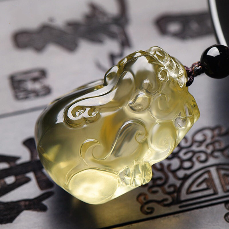 青鹊凰 黄水晶貔貅吊坠 项链 男女 皮丘挂件 随身转运 黄水晶貔貅吊坠
