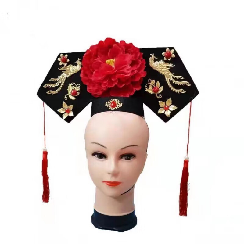 云薔清朝旗頭古裝頭飾皇后格格帽宮廷配飾演出表演頭飾貴妃格格帽 紅 紅色 皇后款
