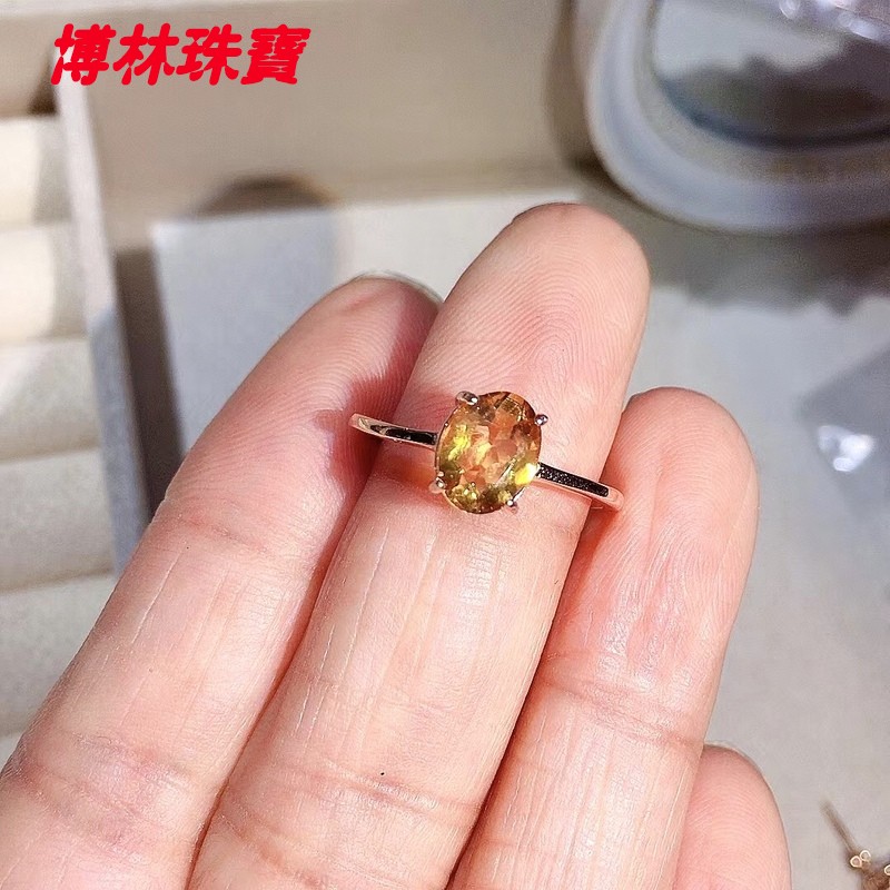 5ct巴西天然黄水晶小众简单银饰戒指运黄925银镶嵌 白金色镶嵌13号活