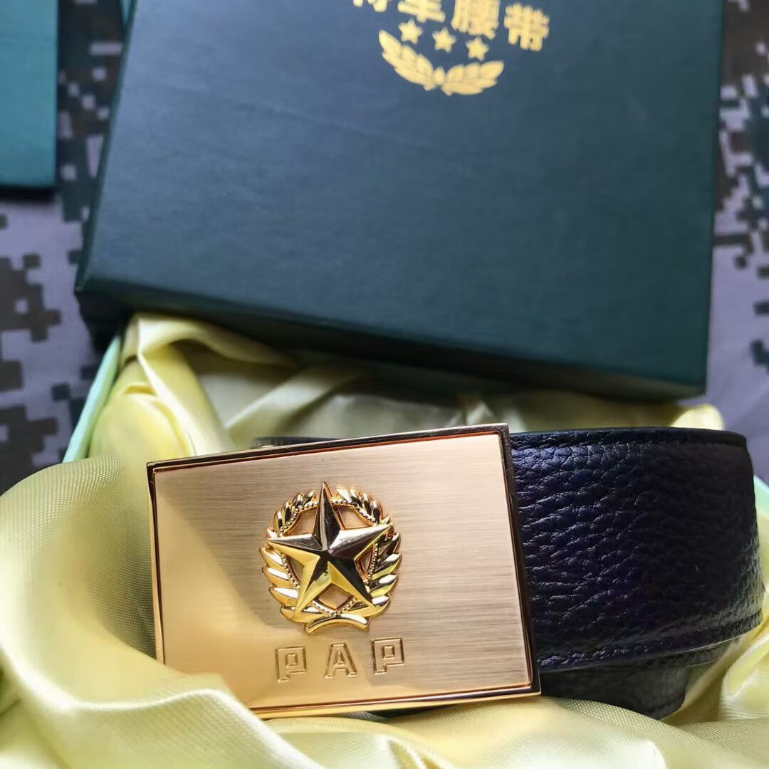 金猴将军皮带自动扣皮带退伍纪念军迷皮用品五角星扣金色礼盒腰带