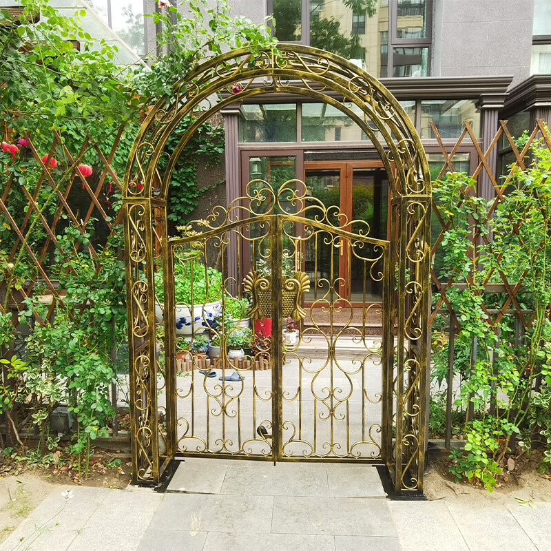 优依思庭院门门头拱形花园铁艺拱门欧式庭院门对开门院子门头拱形门