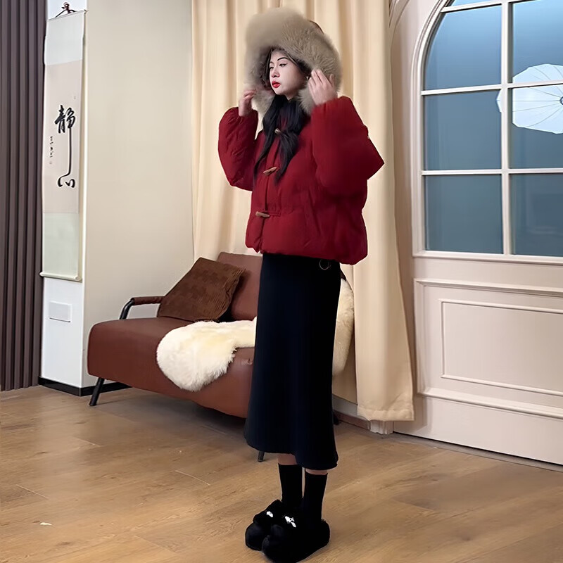 雅黛丝薇新年红色战袍羽绒棉服女棉衣短款外套2025新款冬季小个子棉袄女款 红色 S （建议85-110斤内）