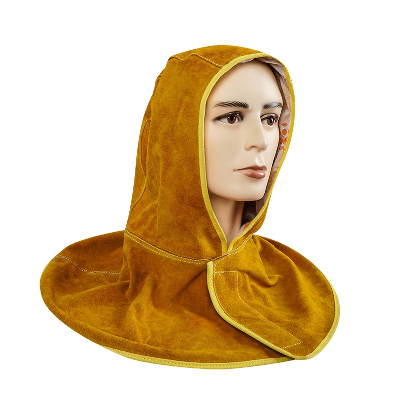 大杨825牛皮电焊帽 5顶 耐磨防烫焊接阻燃防护帽焊工护颈披肩风帽工作