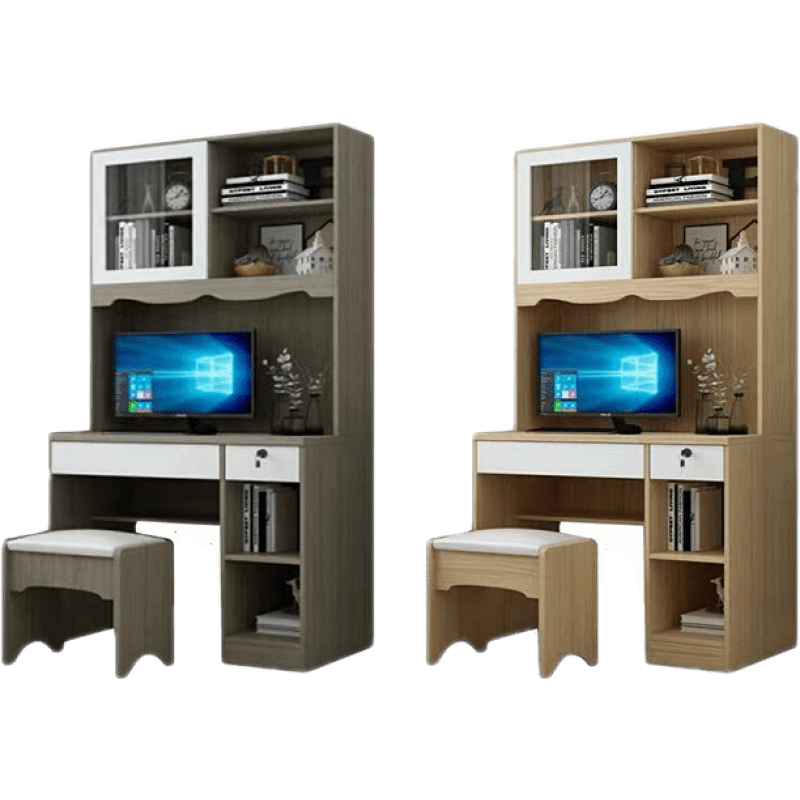 嘉际 北欧电脑桌带衣柜加书架一体组合写字台小户型卧室连体书桌柜 电脑桌  配送安装送凳 颜色下单留言