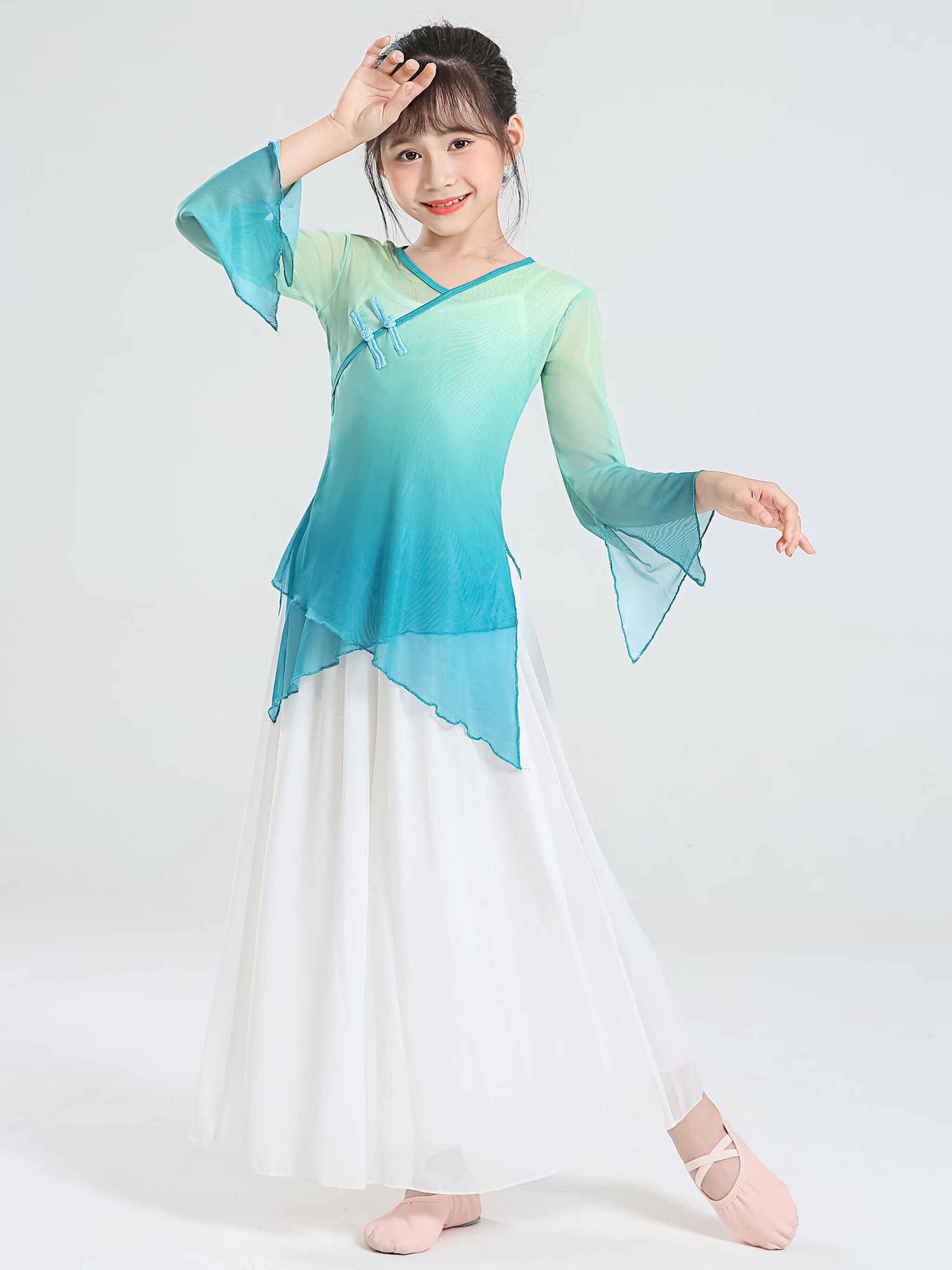 心菲痒儿童古典舞演出服女童身韵服舞蹈纱衣中国舞练功服扇子舞古风