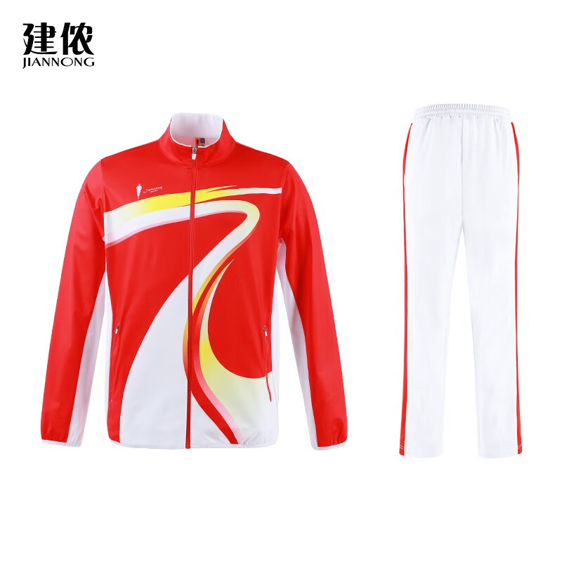 建侬春秋男女款柔软透气舒适团队运动印花套装f5199 红色 4xl/185