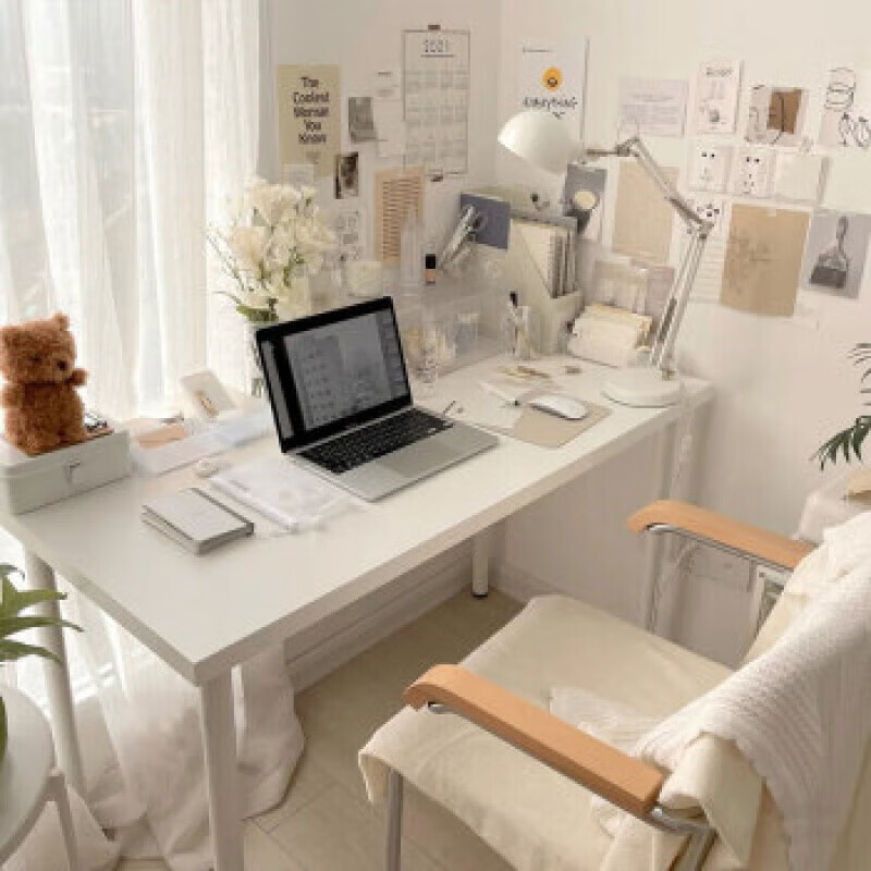 缦宛木ins风书桌网红简约电脑桌化妆小桌子简易学习桌白色桌子女生