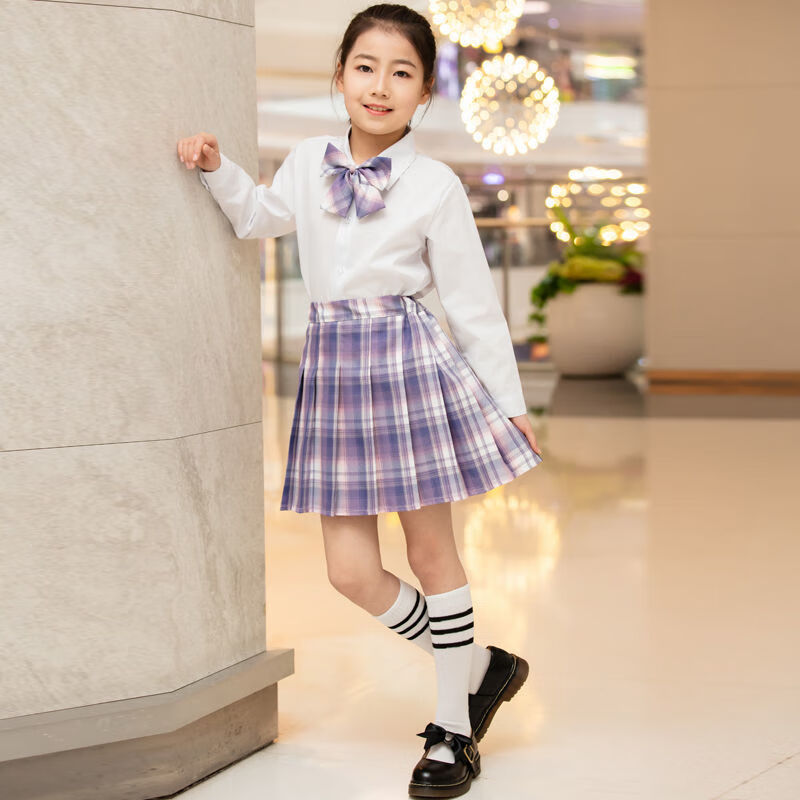 女童jk格裙套装日系儿童学院风校服百褶裙夏季学生校服两件套 紫罗兰