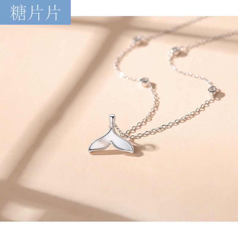 糖片片 网红人鱼尾贝壳项链女韩版气质鱼你相遇锁骨链冷淡风 银色 925