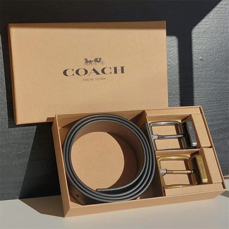 蔻驰(coach)皮带男针扣式真皮经典双面标志老花商务休闲百搭双头礼盒