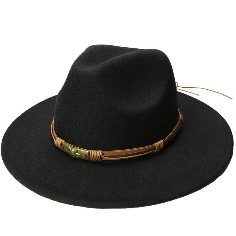 帽子小丑秋冬仿羊毛呢骷髅星带西部牛仔礼帽男士英伦爵士帽复古休闲