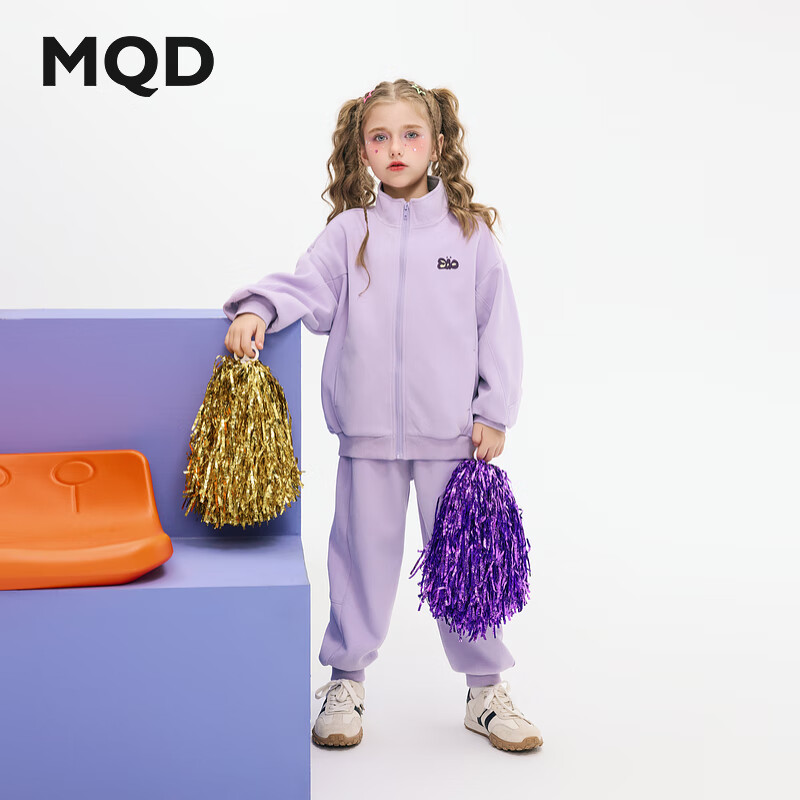 马骑顿（MQD）【上衣+裤】MQD秋季女大童潮酷休闲运动套装 浅紫 130