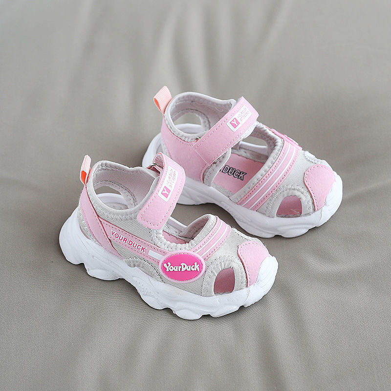 夏季新款1-3岁儿童凉鞋男童软底学步鞋女宝宝防滑机能鞋 粉红色 23码/内长14cm