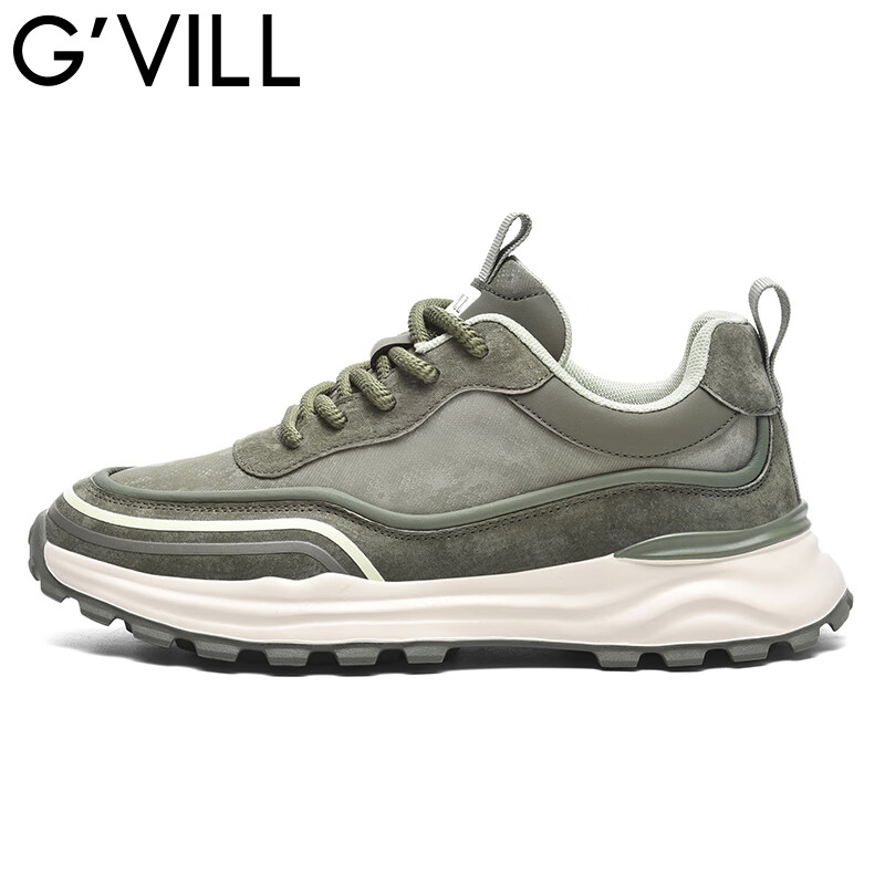 贵之步秋冬季复古男鞋软底新款休闲鞋增高缓震厚底防滑舒适运动鞋男款 豆绿 G005 43 （运动鞋码）