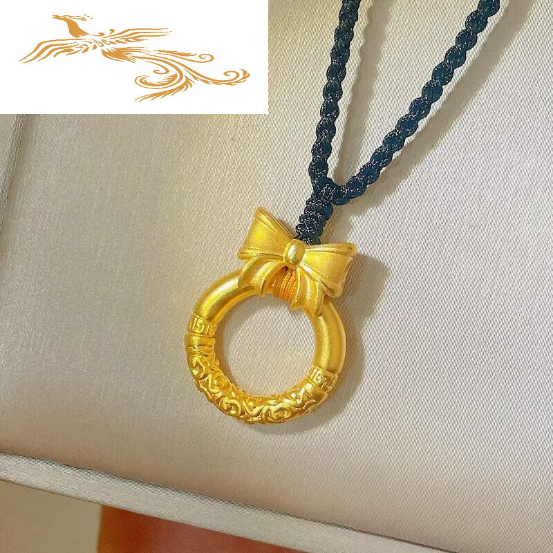 艾凤祥足金在逃公主蝶结黄金吊坠红绳项链本命年平安扣送女友礼物 小