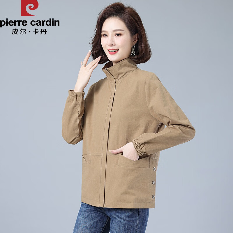 皮尔卡丹品牌高档中年外套女春秋新款宽松休闲时尚洋气拉链纯棉夹克