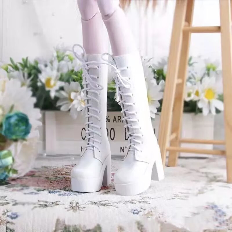 夜萝莉仙子时希冰公主衣服高跟鞋皮长的 白色厚底长靴 60厘米娃娃鞋子