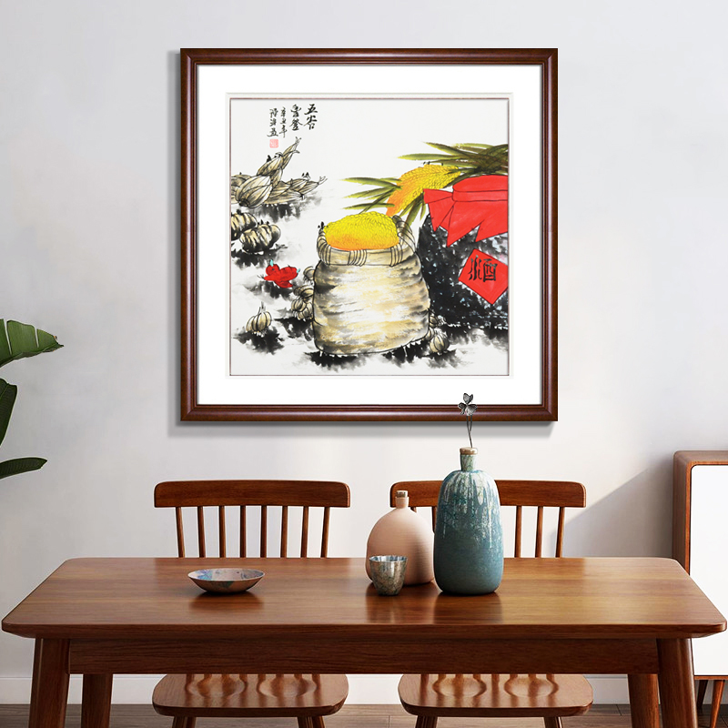 饭店酒楼装饰壁画新中式手绘花鸟国画餐厅吉祥挂画牡丹画 五谷丰登 已