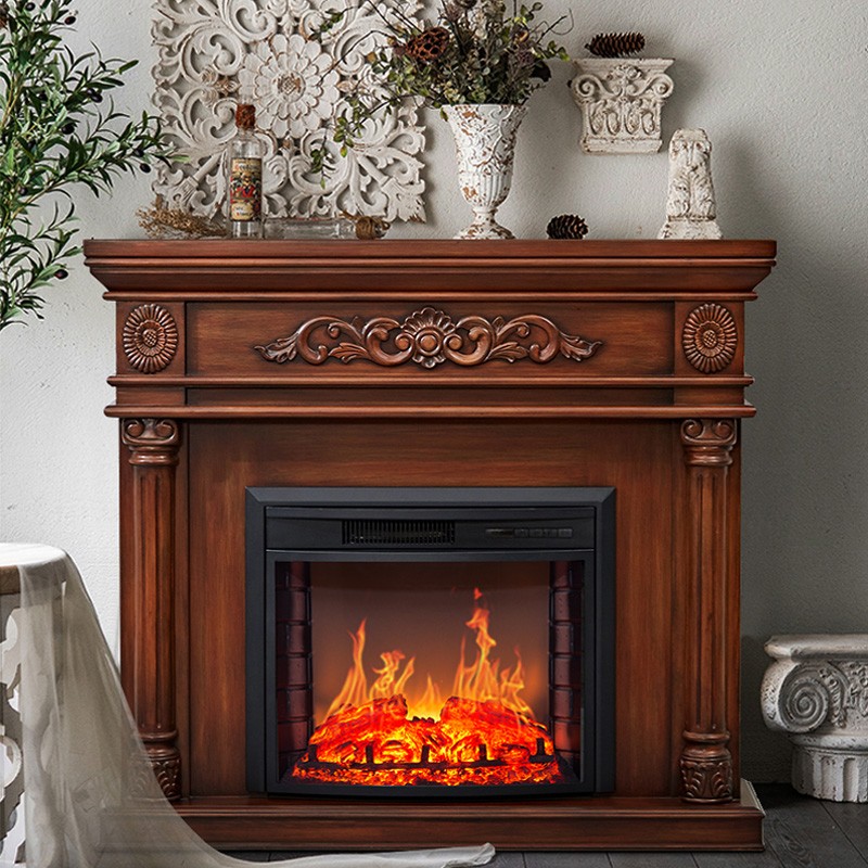 蕾盈电壁炉1.2米美式客厅壁炉装饰柜仿真火焰家用假火炉电暖器 棕木色整套
