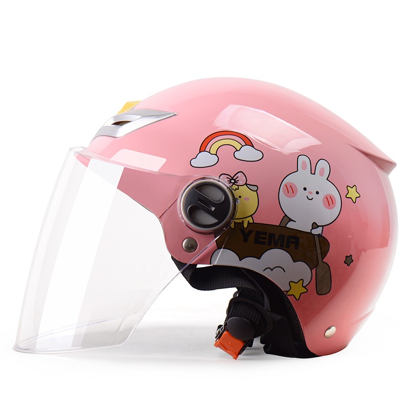野马（YEMA）3C认证儿童头盔夏季女孩小孩防晒半盔安全帽男207S 3C款-浅粉红梦境飞船（透明镜片） 均码