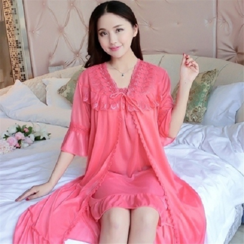 冰丝女士睡衣大码胖mm极度诱惑蕾丝吊带睡裙居服两件套lj 010西瓜红两
