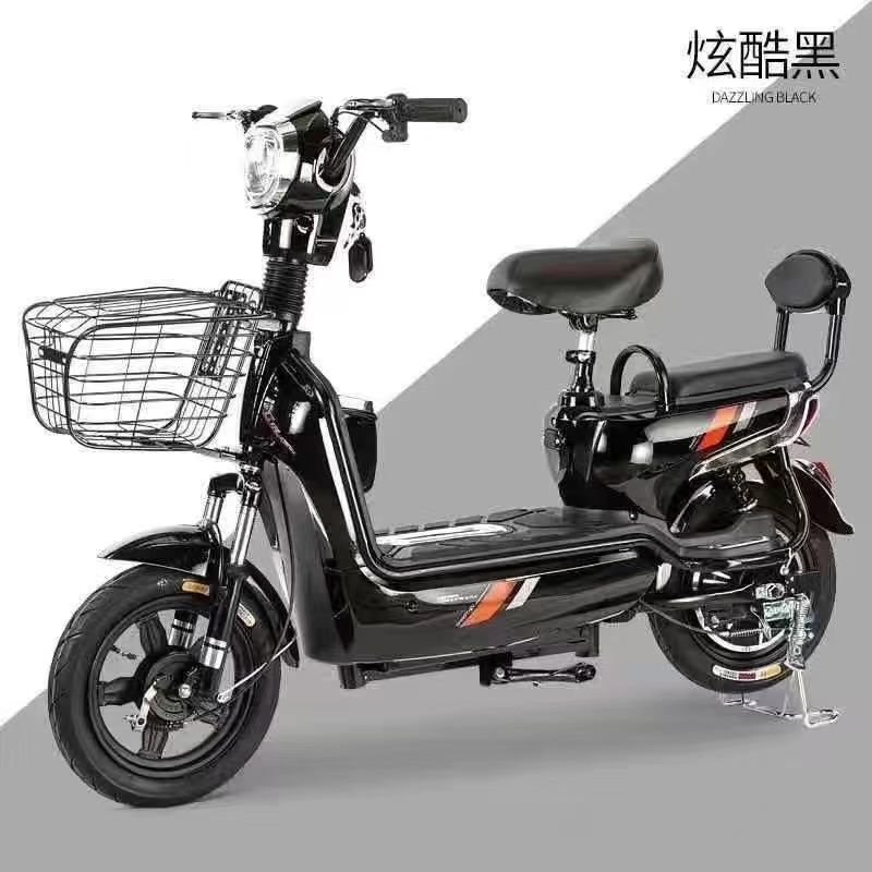 新国标 新款电动车两轮大型电瓶车助力家用代步车外卖车 炫酷黑 48v14