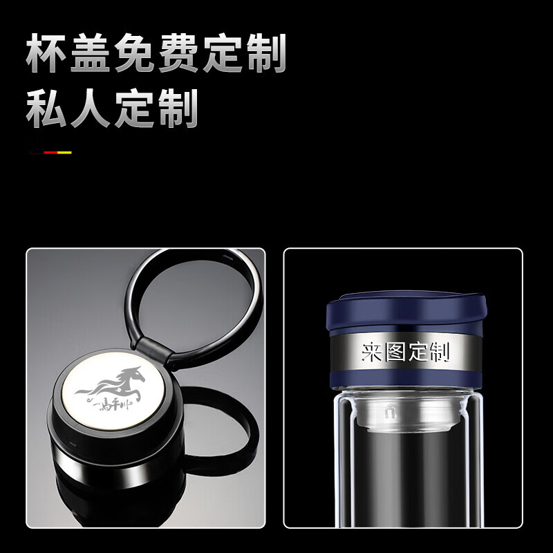 格亚（GEYA）玻璃杯大容量便携水杯男士双层加厚泡茶杯户外水杯带提手杯子旅行 黑色650ml