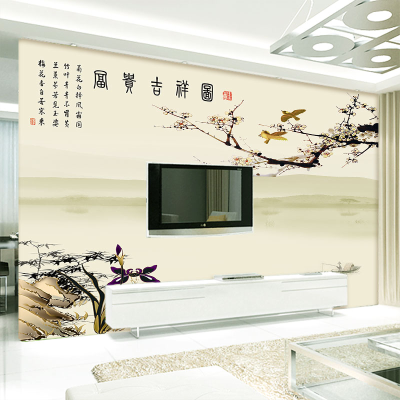 壁画吉祥富贵墙布影视墙简约定制壁布无缝立体墙壁纸 18d浮雕凹凸水晶