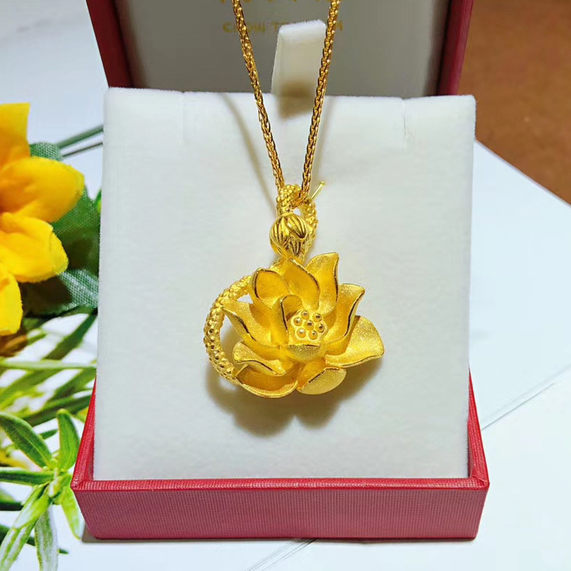 小腰金3d硬金莲花吊坠女黄金项链妈妈款999足金坠子2024新款母亲节
