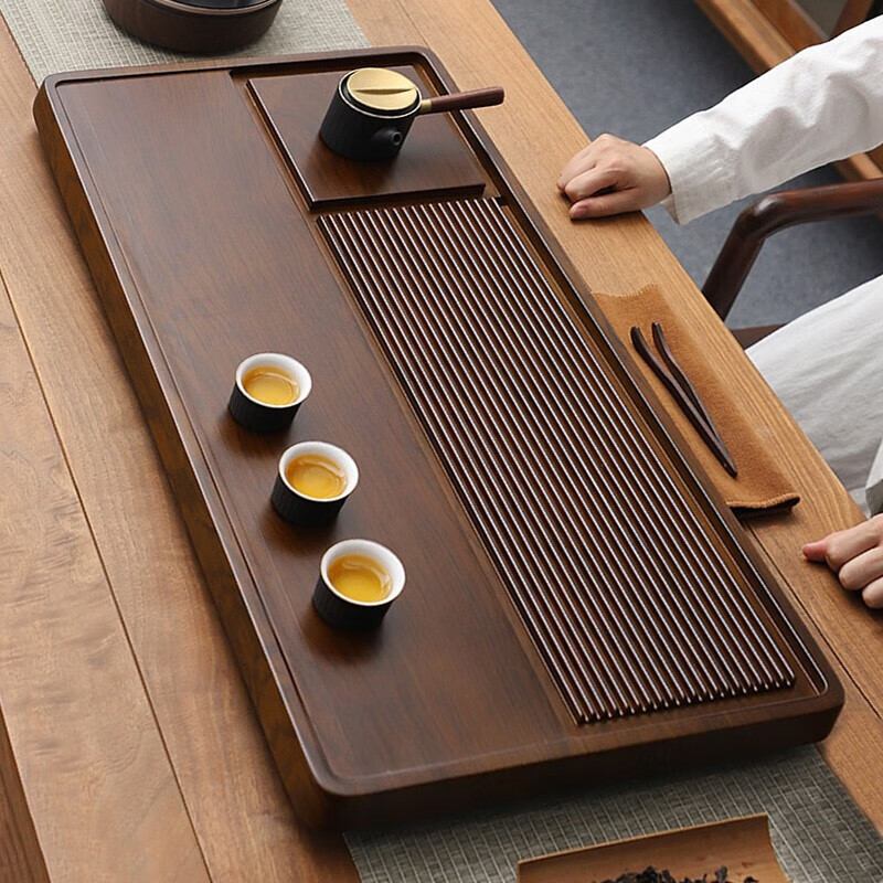 天喜實(shí)木茶盤(pán)家用茶臺(tái)黑檀木紋茶托盤(pán)現(xiàn)代簡(jiǎn)約功夫茶具大號(hào) 黃花梨色茶盤(pán)【小號(hào)50*28CM】