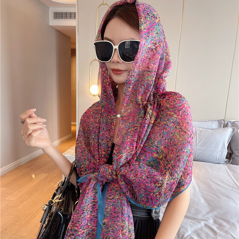 玛恩2023春夏新款中国风优柔纱防晒披肩连帽防晒衣女多功能磁吸扣丝巾