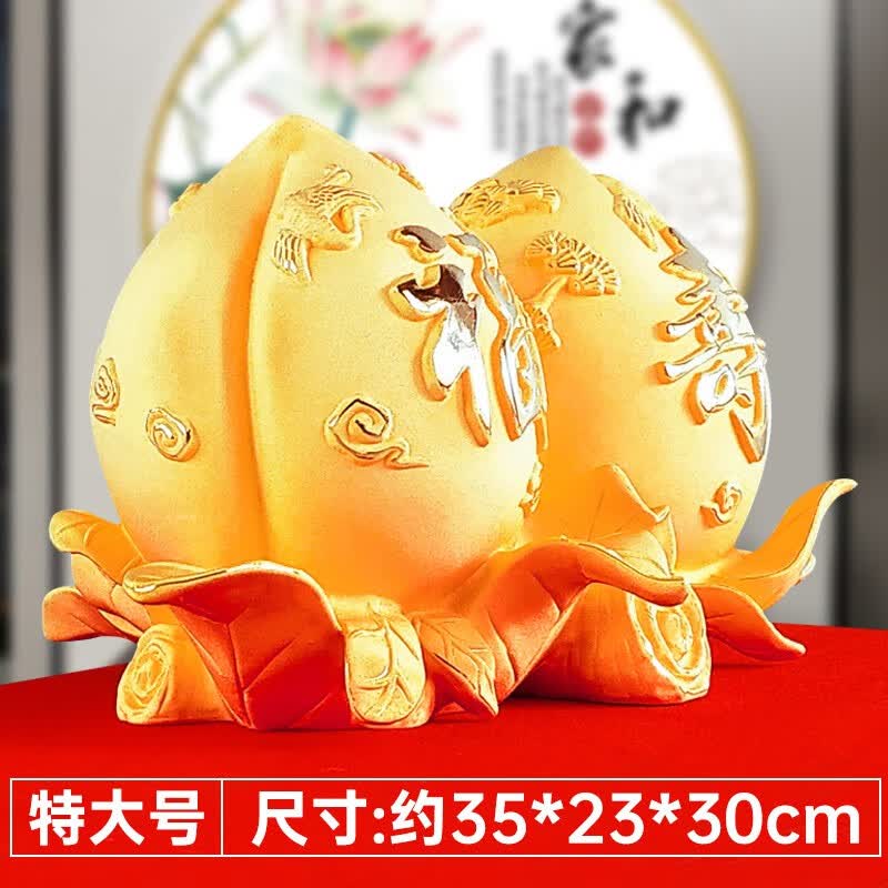 京峰阁 特大号绒沙金寿桃祝寿摆件 送长辈老人生日礼物八十大寿贺寿贺礼 特大号福寿双全