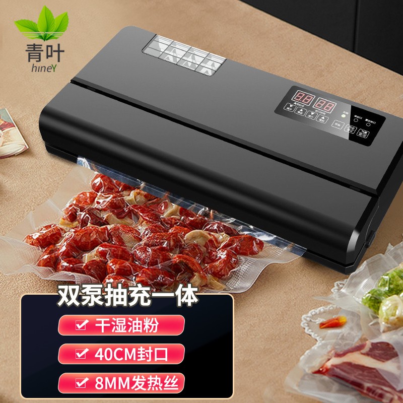 青叶真空机真空包装机食品家用全自动小型抽真空机真空封口机商用干湿两用不挑真空袋抽充一体机双泵40封口 双泵-40CM封口-纹路袋-光面袋-抽充一体