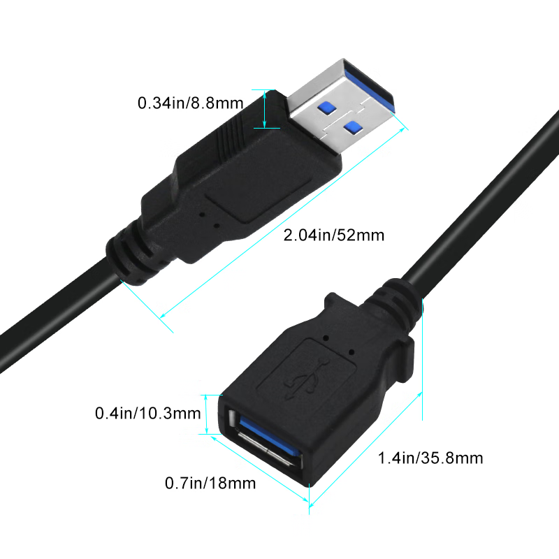 优特讯USB3.0公对公连接线USB延长线8米10米15米电脑连接会议摄像头电子白板触控屏移动硬盘盒相机 黑色 USB3.0公对母延长线 5米