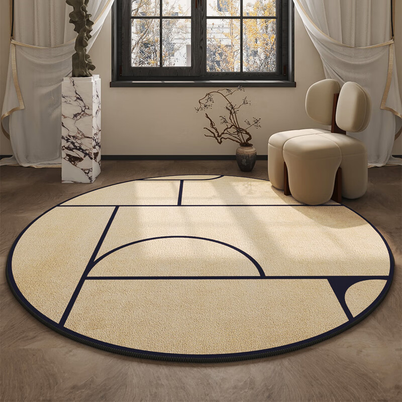 莫奈圆形客厅地毯卧室床边毯日式沙发茶几毯防滑梳妆台椅子可定制 如月-圆形-01 100厘米直径圆