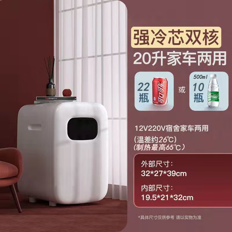 华柯尼迷你小冰箱小型家用租房宿舍药品车载冰箱学生冷藏冷冻一人 新款强冷双核冷藏 车家两用 20升