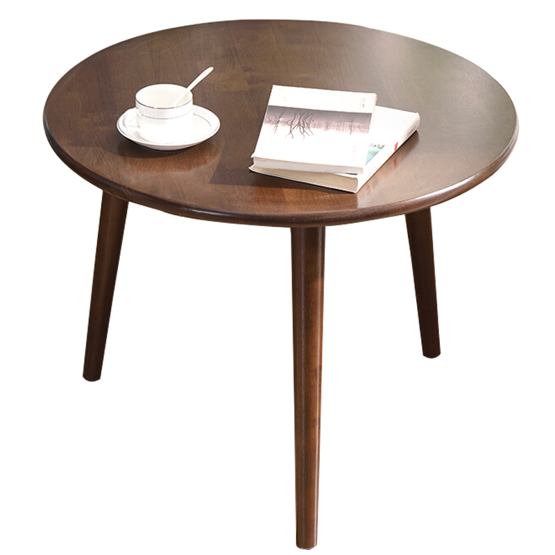 爱必居北欧实木小茶几客厅家用茶桌小户型现代简约茶几圆形小桌子 胡桃色大号 65cm