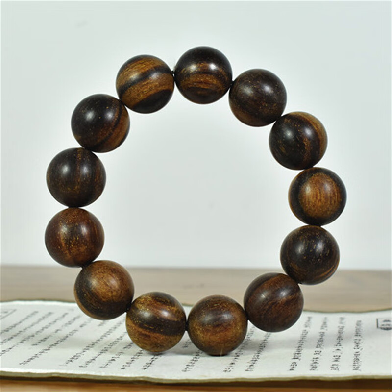 巴布亚新几内亚阴沉老料黑油沉水贡木沉香男女佛珠手串 经典款 15mm*