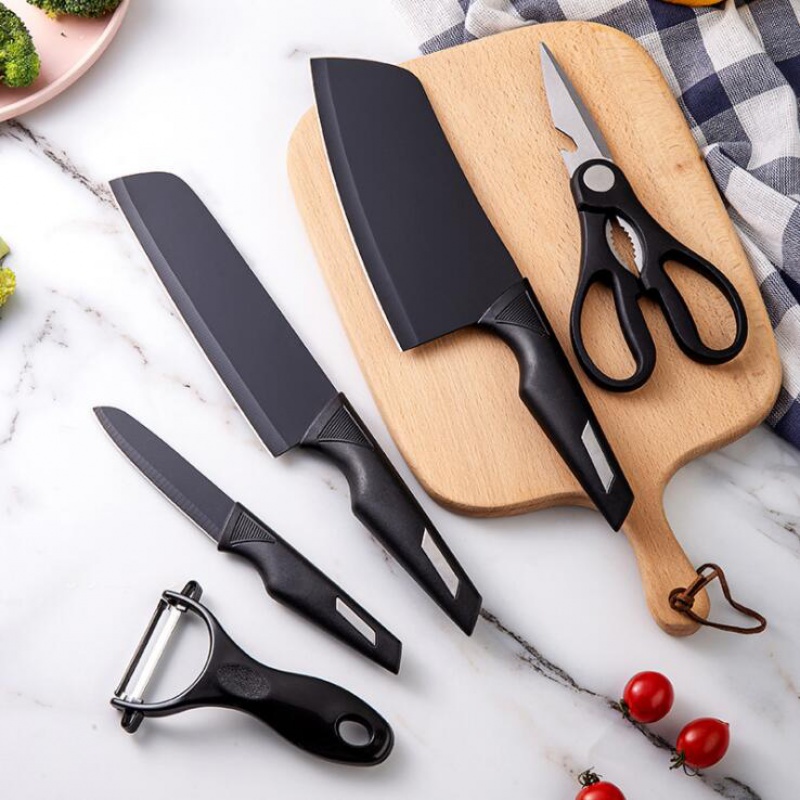 失传者新款厨房不锈钢厨用刀黑刀五件套网红菜刀礼品套刀 黑刀五件套