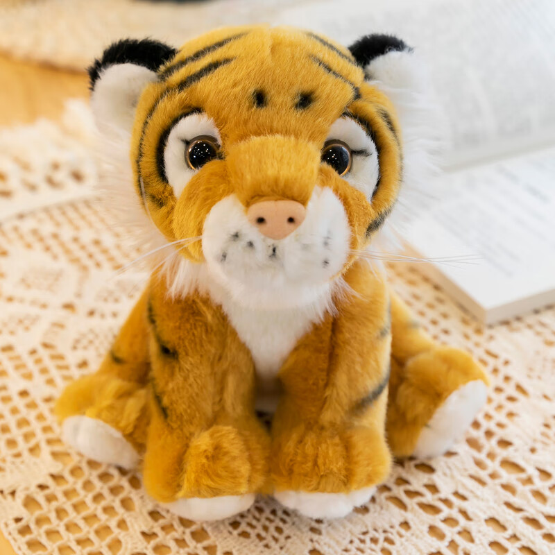 女生睡觉抱枕生日礼物毛绒玩具布娃娃 棕色-坐姿20厘米 超逼真的老虎