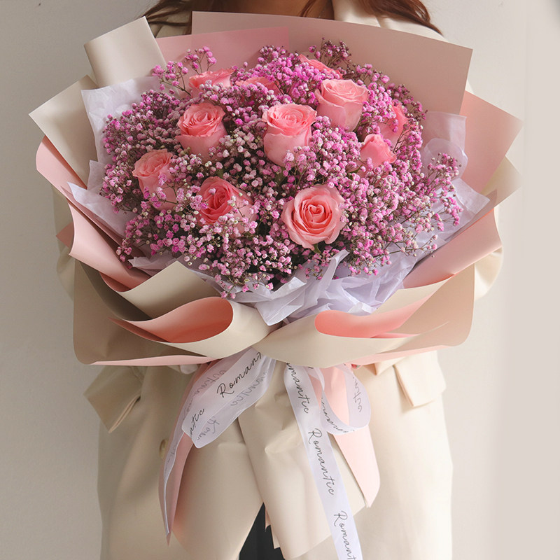 花西拾全国同城配送鲜花速递11朵红粉玫瑰花束送女友朋友送老婆送情人