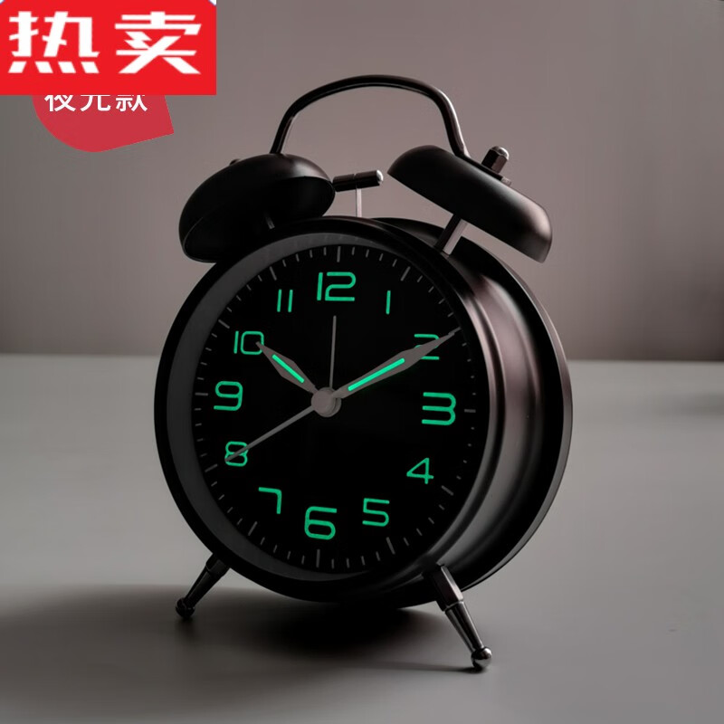 超大音量起床叫醒神器强力学生用大声初中生小闹钟闹 黑色夜光贪睡 4