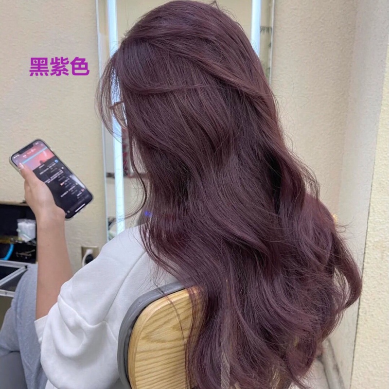 亚麻灰棕染发剂2021流行色纯自己在家染头发显白 黑紫色 工具
