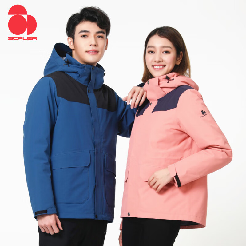 思凯乐scaler冲锋衣男户外保暖鹅绒内胆三合一两件套外套 砾石灰-男